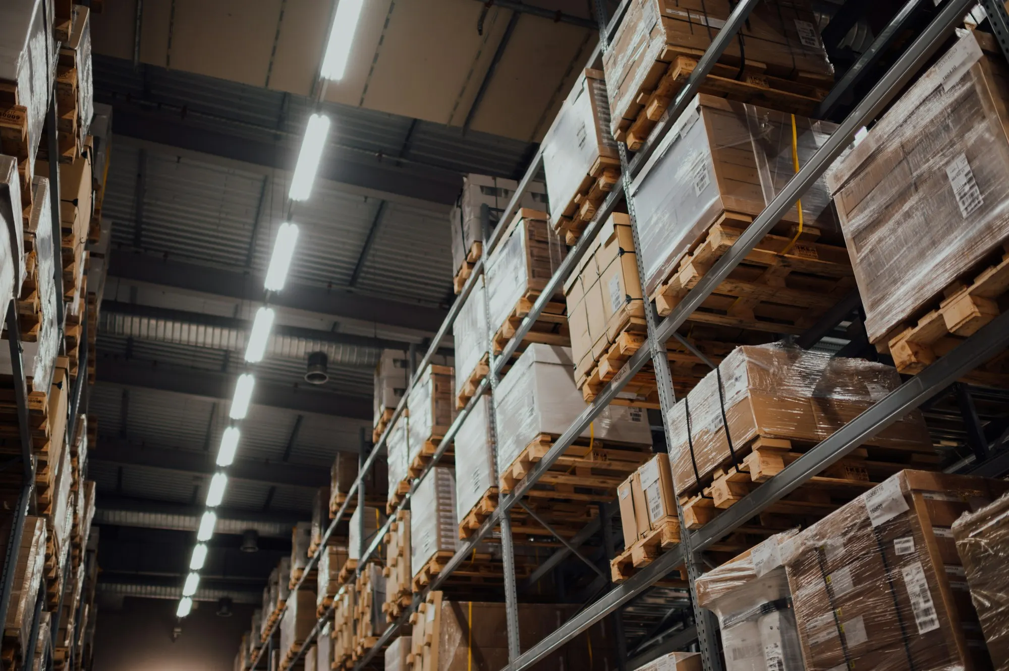 Stock ready for dispatch on clean warehouse racking